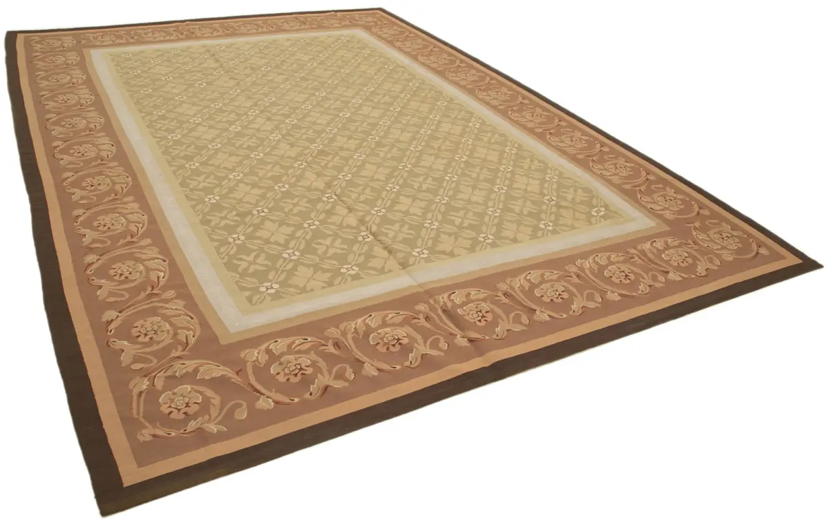 Aubusson Eskitme Kahverengi Pamuk Üzerine Yün El Dokuma Halı-295x422 - Görsel 2