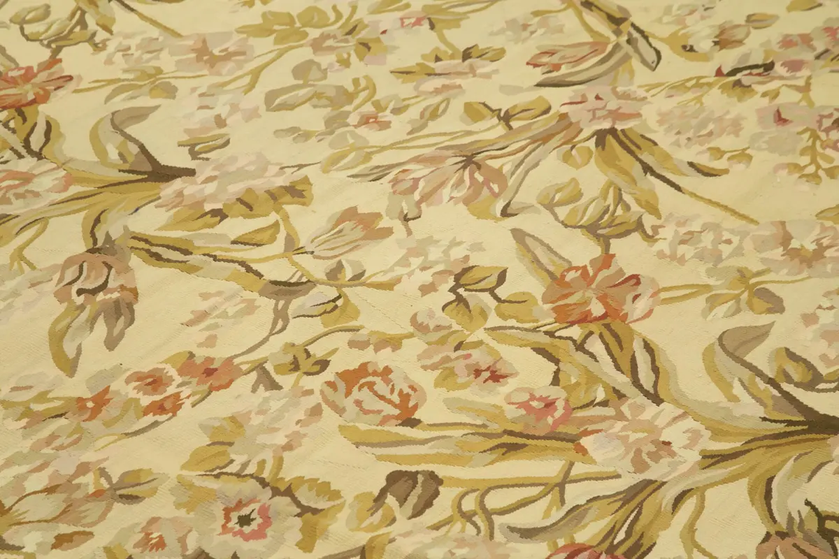 Aubusson Eskitme Sarı Pamuk Üzerine Yün El Dokuma Halı-304x430 - Görsel 5