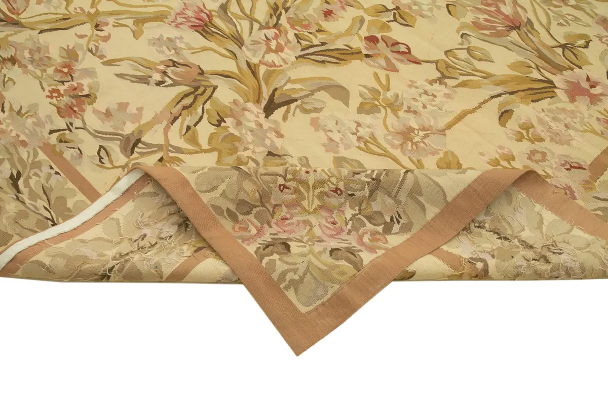Aubusson Eskitme Sarı Pamuk Üzerine Yün El Dokuma Halı-304x430 - Görsel 6