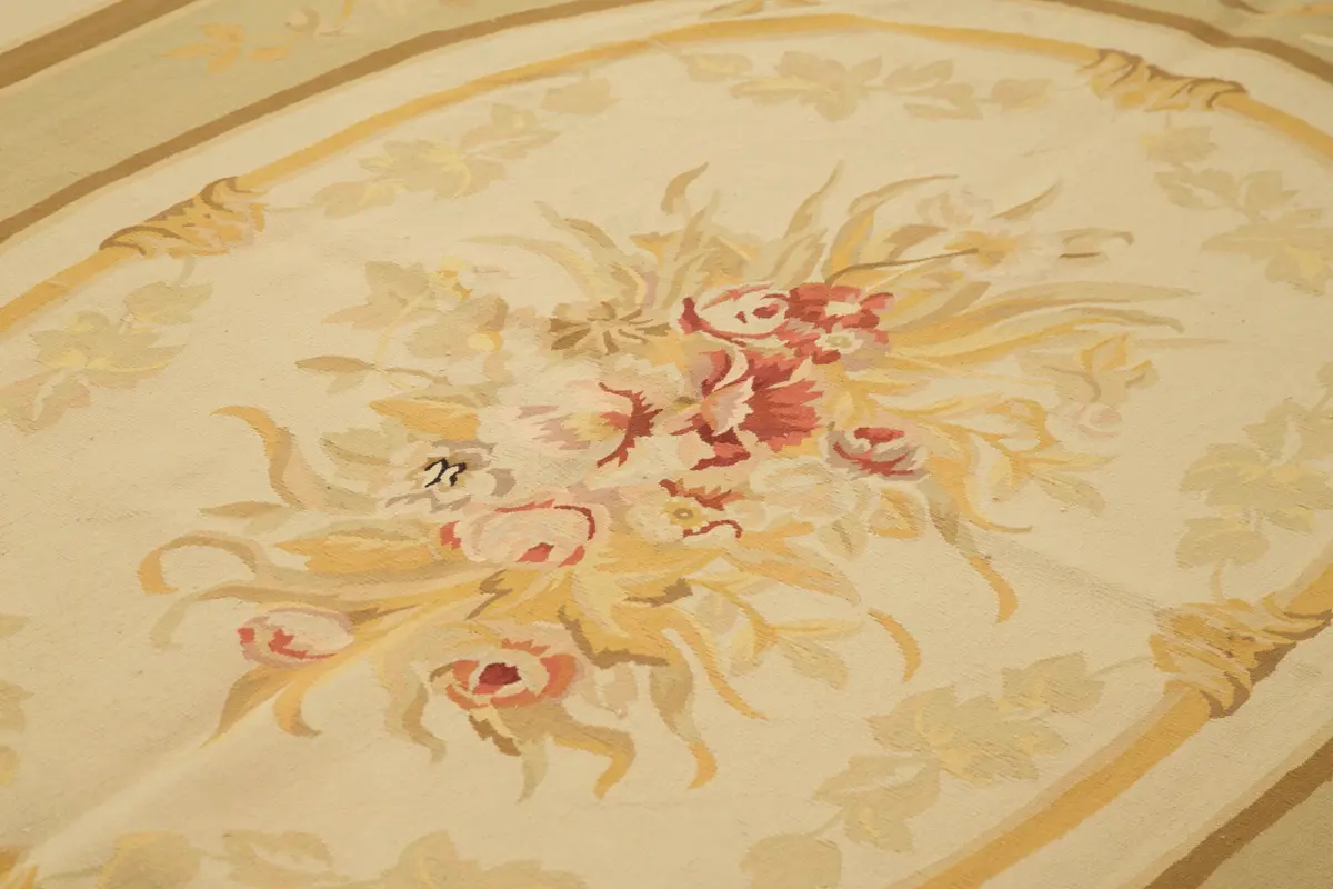 Aubusson Eskitme Bej Pamuk Üzerine Yün El Dokuma Halı-272x366 - Görsel 5
