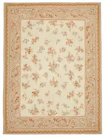 Aubusson Eskitme Bej Pamuk Üzerine Yün El Dokuma Halı-263x353