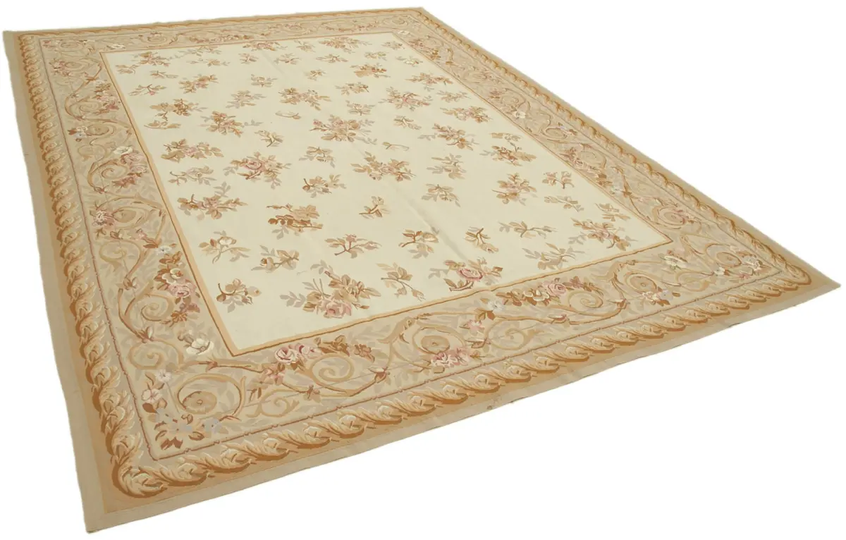 Aubusson Eskitme Bej Pamuk Üzerine Yün El Dokuma Halı-263x353 - Görsel 2