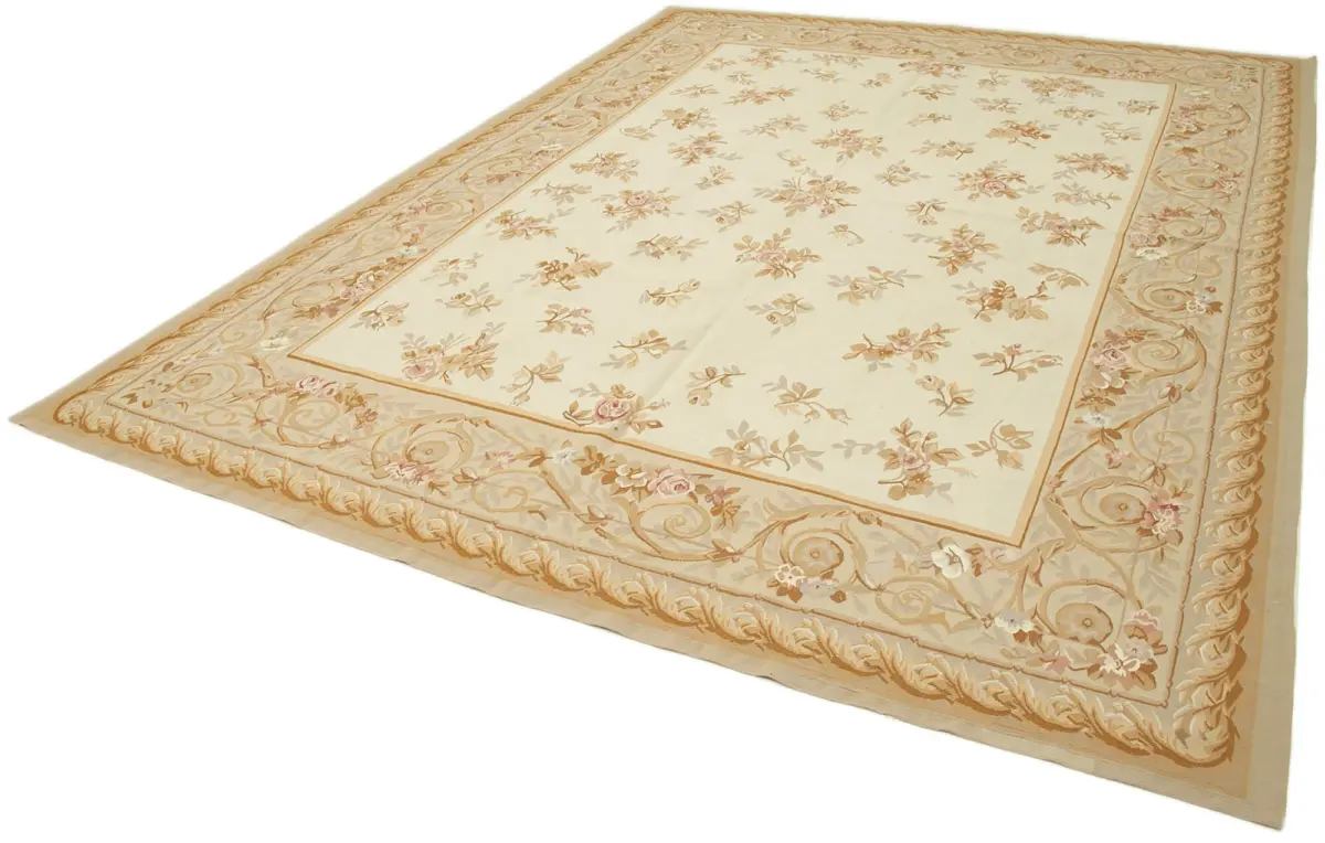Aubusson Eskitme Bej Pamuk Üzerine Yün El Dokuma Halı-263x353 - Görsel 3