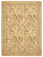 Aubusson Eskitme Bej Pamuk Üzerine Yün El Dokuma Halı-268x370