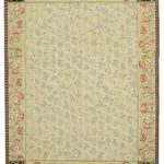 Aubusson Eskitme Yeşil Pamuk Üzerine Yün El Dokuma Halı-273x367