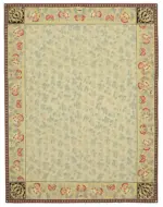 Aubusson Eskitme Yeşil Pamuk Üzerine Yün El Dokuma Halı-273x367