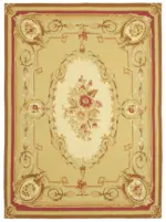 Aubusson Eskitme Sarı Pamuk Üzerine Yün El Dokuma Halı-264x367