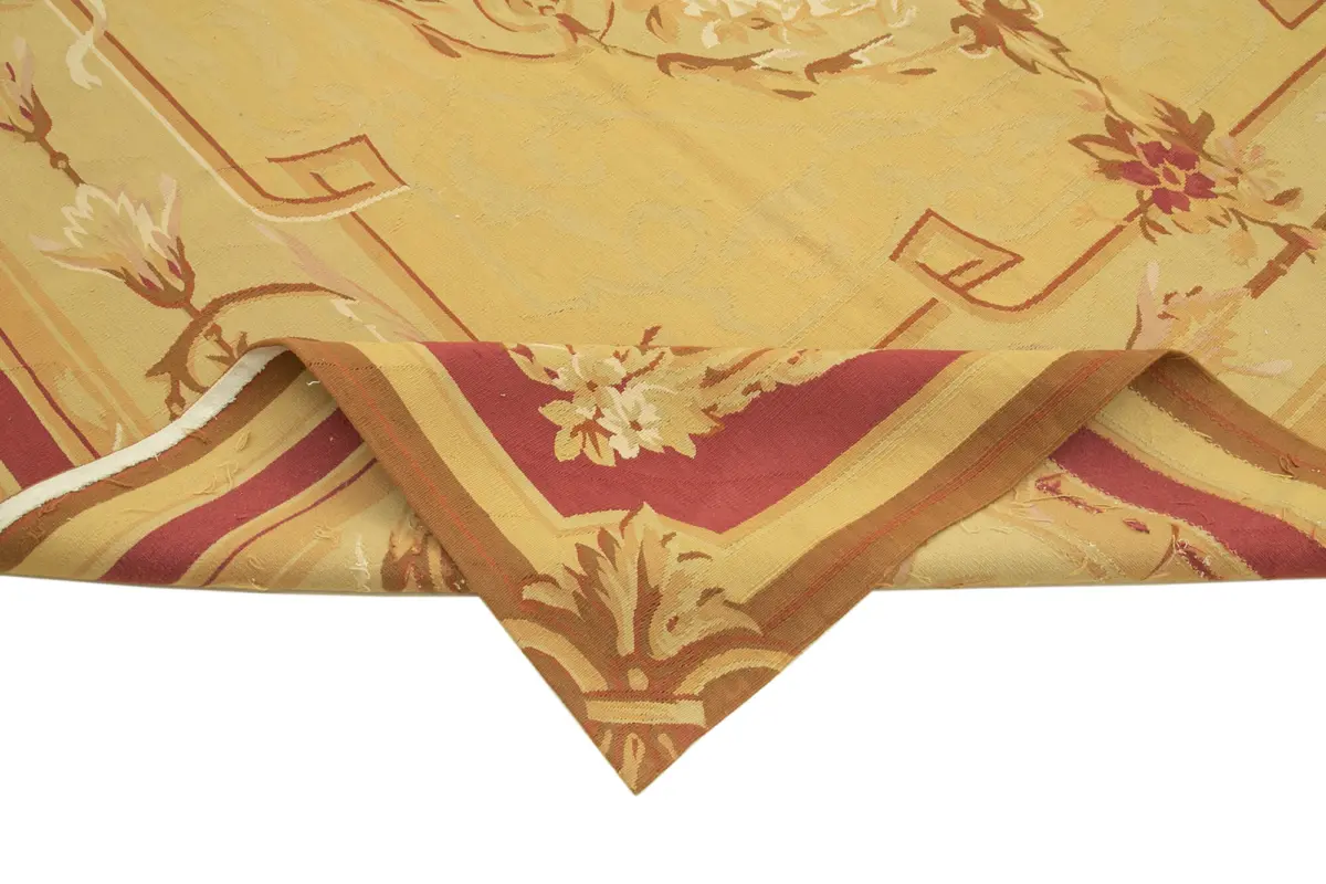 Aubusson Eskitme Sarı Pamuk Üzerine Yün El Dokuma Halı-264x367 - Görsel 6