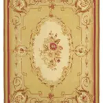 Aubusson Eskitme Sarı Pamuk Üzerine Yün El Dokuma Halı-265x366