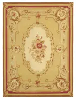 Aubusson Eskitme Sarı Pamuk Üzerine Yün El Dokuma Halı-265x366