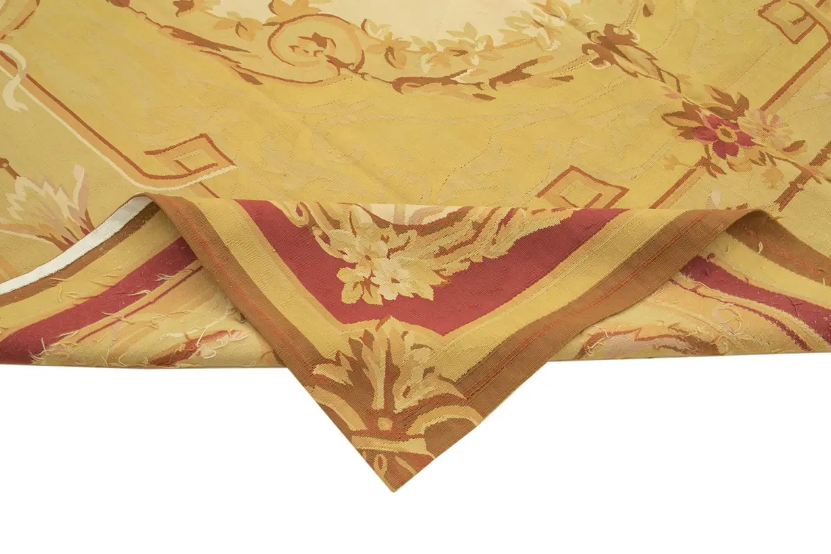 Aubusson Eskitme Sarı Pamuk Üzerine Yün El Dokuma Halı-265x366 - Görsel 6