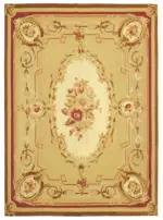 Aubusson Eskitme Sarı Pamuk Üzerine Yün El Dokuma Halı-265x362