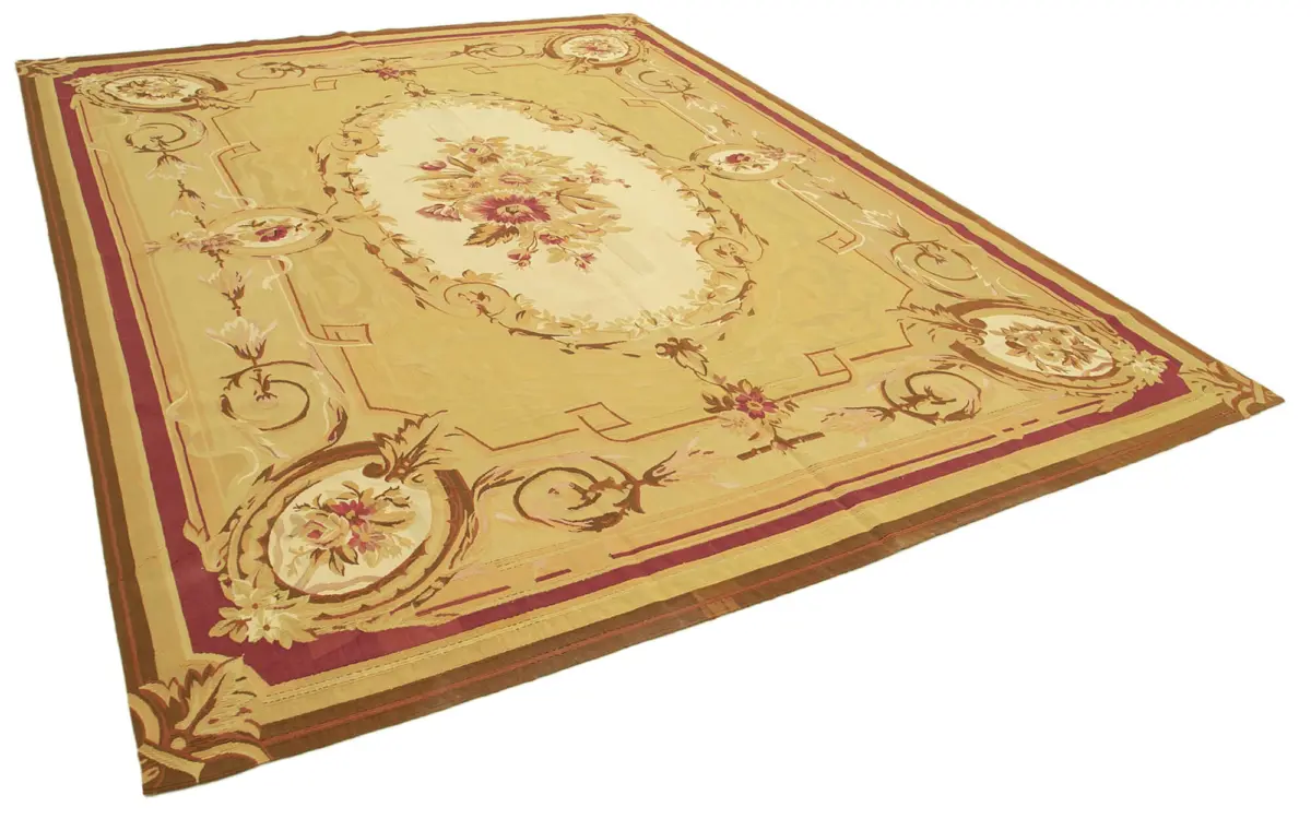 Aubusson Eskitme Sarı Pamuk Üzerine Yün El Dokuma Halı-265x362 - Görsel 2