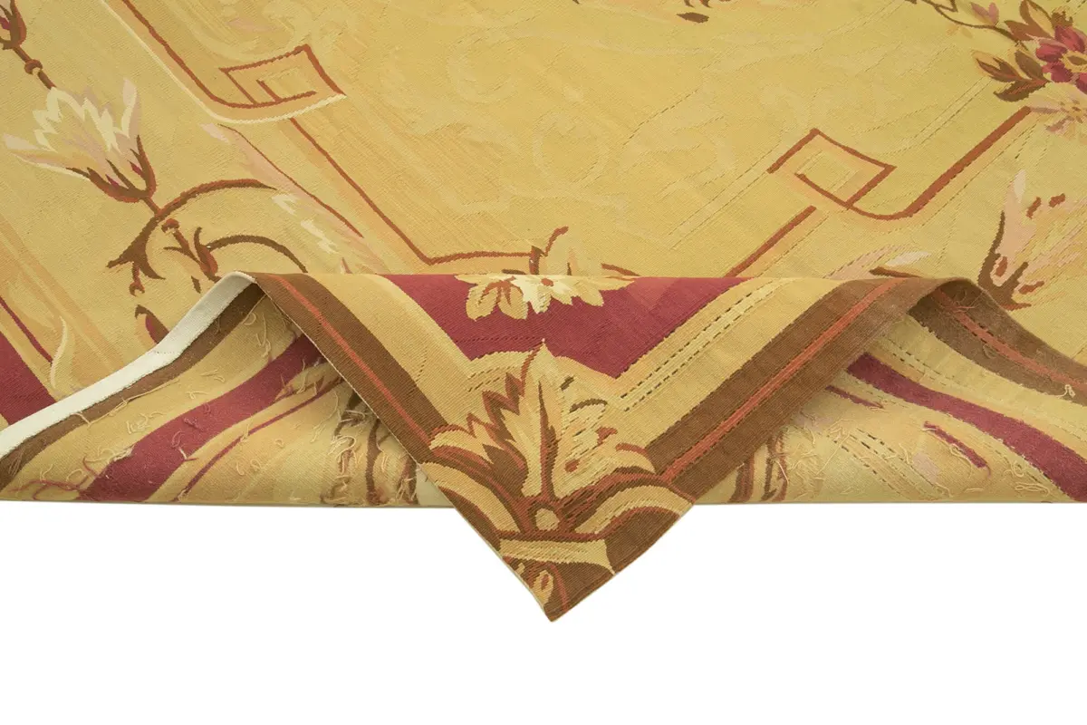 Aubusson Eskitme Sarı Pamuk Üzerine Yün El Dokuma Halı-265x362 - Görsel 6