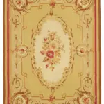 Aubusson Eskitme Sarı Pamuk Üzerine Yün El Dokuma Halı-264x364