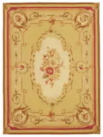 Aubusson Eskitme Sarı Pamuk Üzerine Yün El Dokuma Halı-264x364