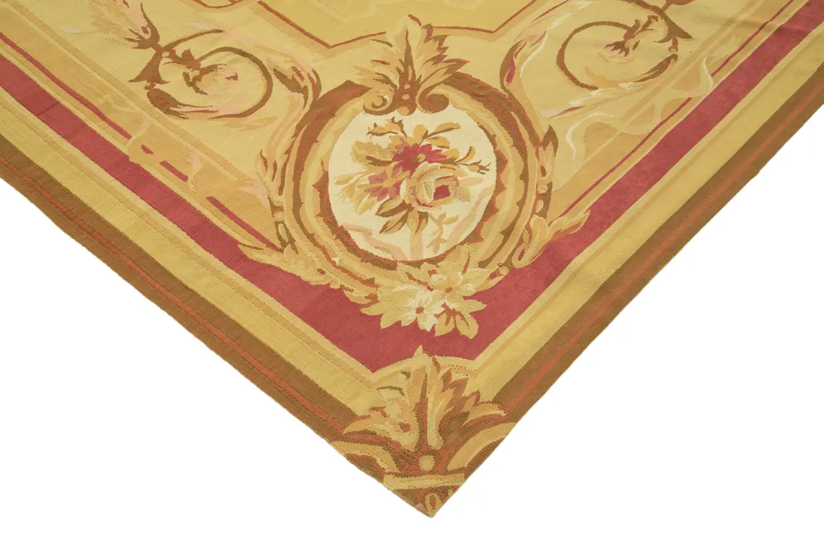 Aubusson Eskitme Sarı Pamuk Üzerine Yün El Dokuma Halı-264x364 - Görsel 4