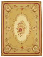Aubusson Eskitme Sarı Pamuk Üzerine Yün El Dokuma Halı-268x367