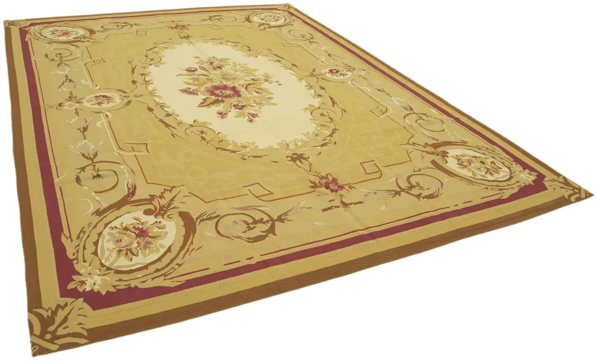 Aubusson Eskitme Sarı Pamuk Üzerine Yün El Dokuma Halı-268x367 - Görsel 2