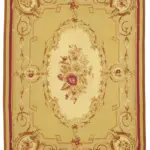 Aubusson Eskitme Sarı Pamuk Üzerine Yün El Dokuma Halı-261x359