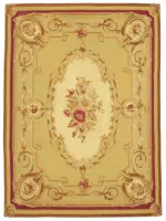 Aubusson Eskitme Sarı Pamuk Üzerine Yün El Dokuma Halı-261x359