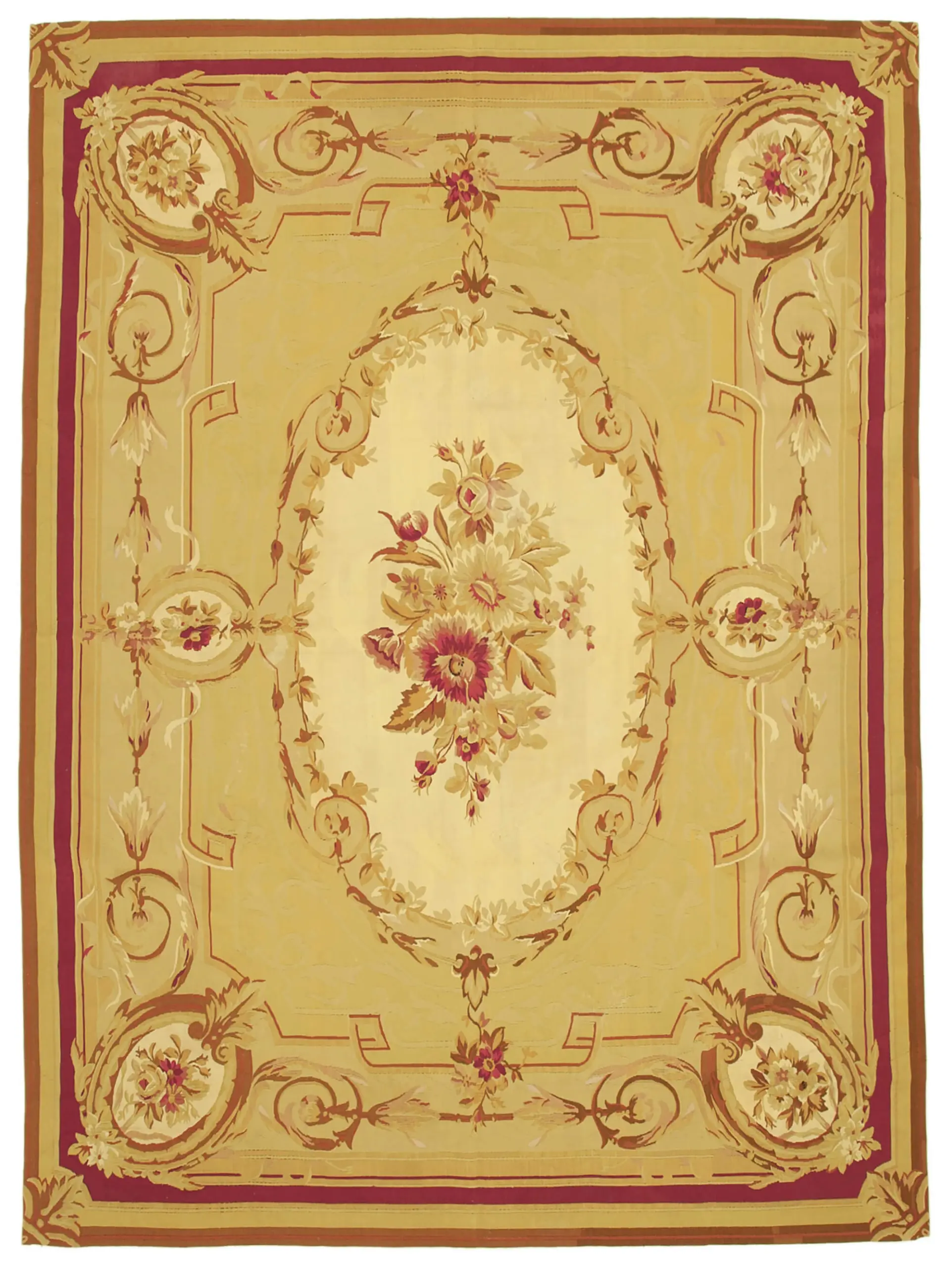Rc_29534_1_Yellow_Aubosson_Kiim_Rugs Aubusson Eskitme Sarı Pamuk Üzerine Yün El Dokuma Halı-261x359 - Görsel 1