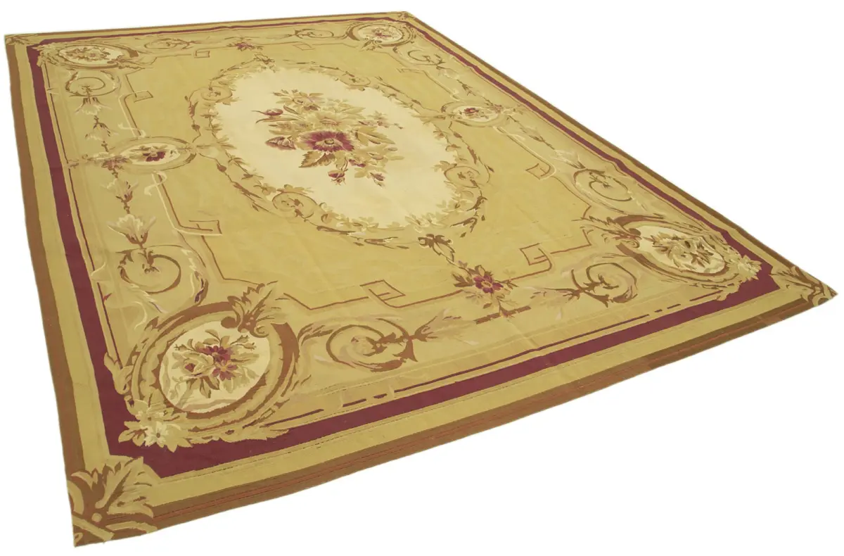 Aubusson Eskitme Sarı Pamuk Üzerine Yün El Dokuma Halı-261x359 - Görsel 2