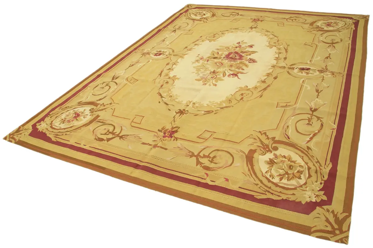 Aubusson Eskitme Sarı Pamuk Üzerine Yün El Dokuma Halı-261x359 - Görsel 3