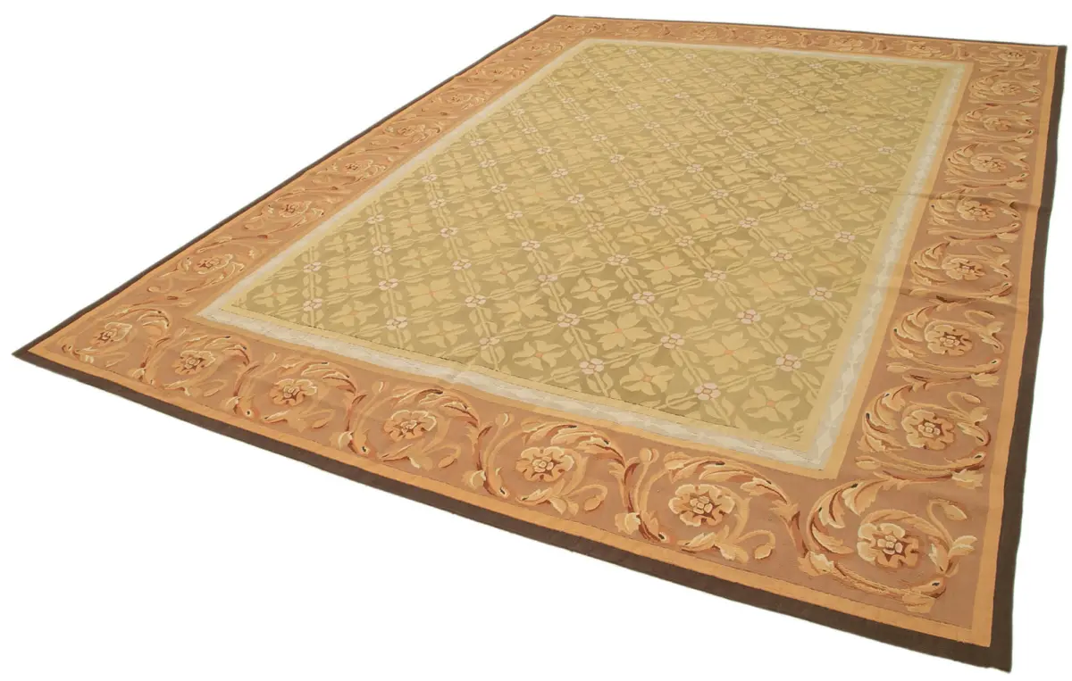 Aubusson Eskitme Kahverengi Pamuk Üzerine Yün El Dokuma Halı-266x364 - Görsel 3