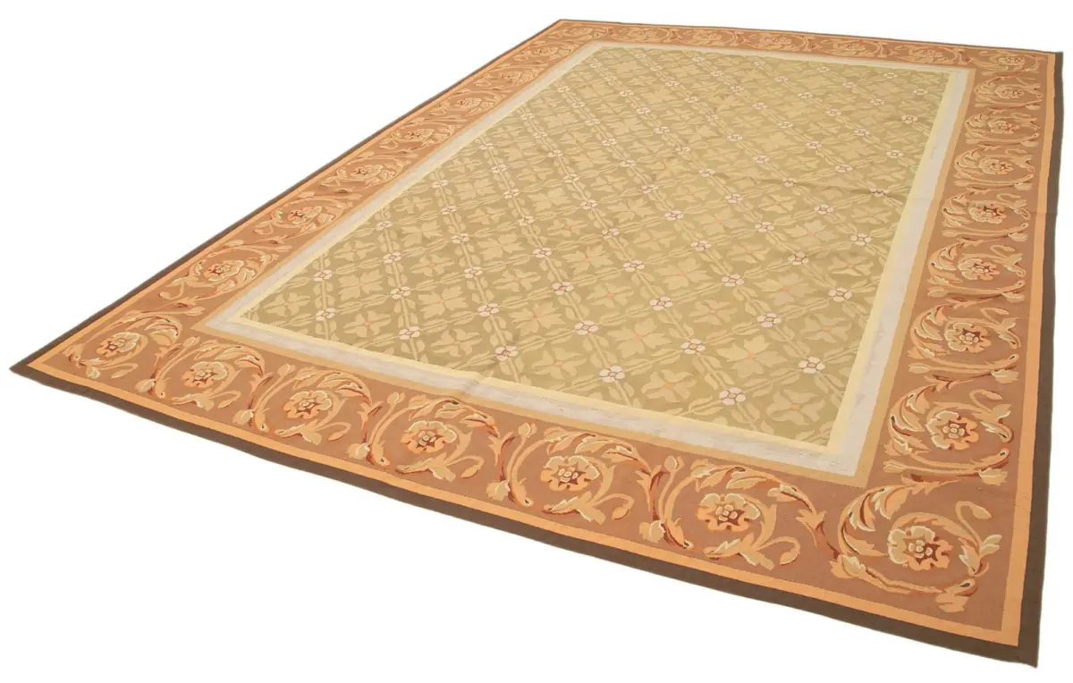 Aubusson Eskitme Kahverengi Pamuk Üzerine Yün El Dokuma Halı-263x362 - Görsel 3