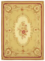 Aubusson Eskitme Sarı Pamuk Üzerine Yün El Dokuma Halı-261x362