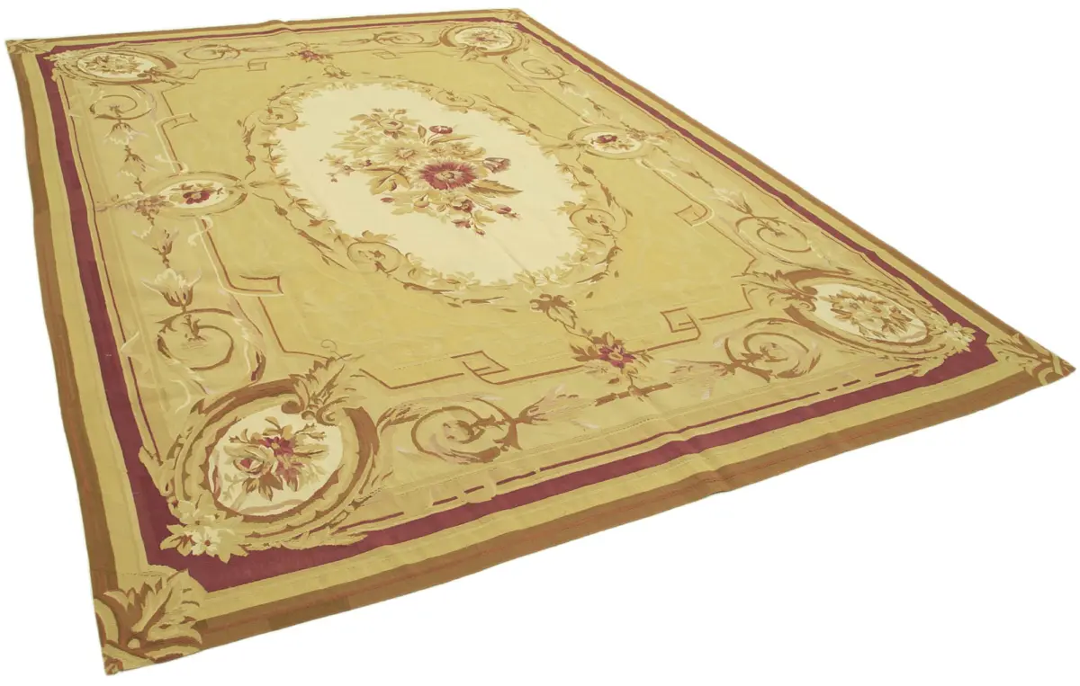 Aubusson Eskitme Sarı Pamuk Üzerine Yün El Dokuma Halı-261x362 - Görsel 2