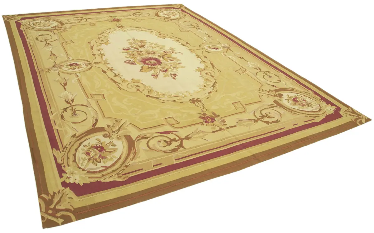 Aubusson Eskitme Sarı Pamuk Üzerine Yün El Dokuma Halı-266x361 - Görsel 2