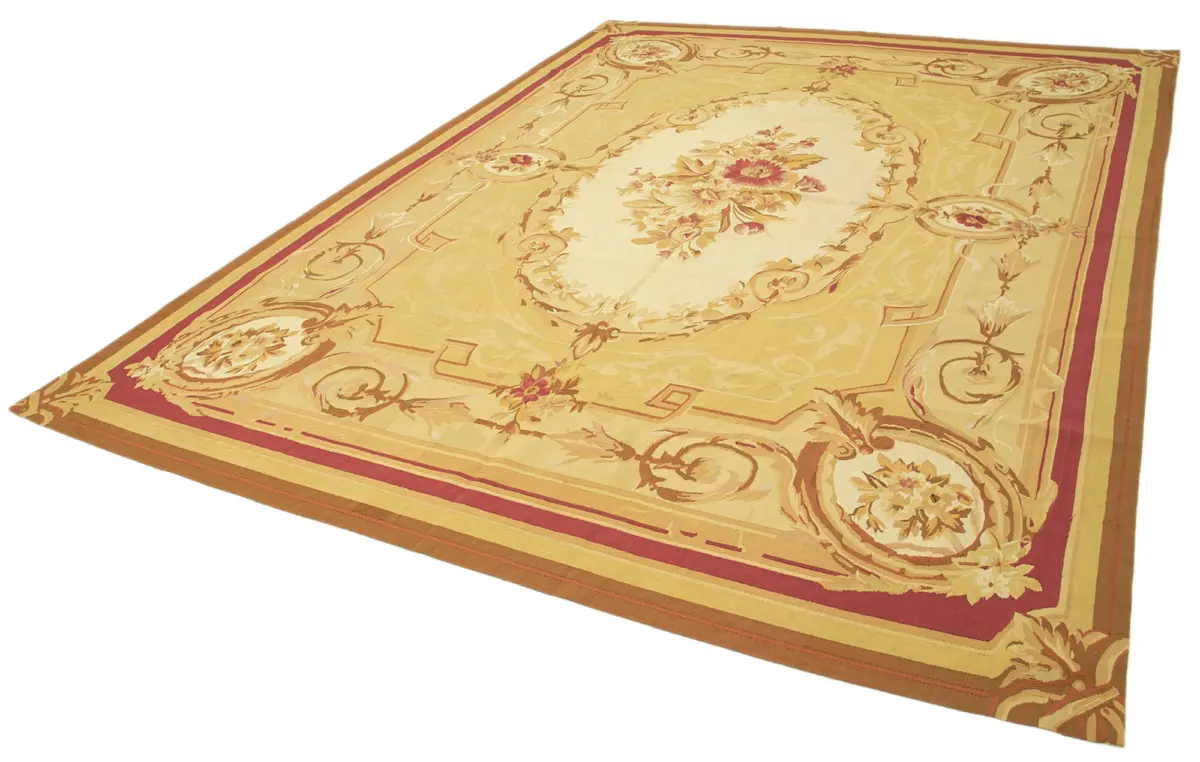 Aubusson Eskitme Sarı Pamuk Üzerine Yün El Dokuma Halı-266x361 - Görsel 3