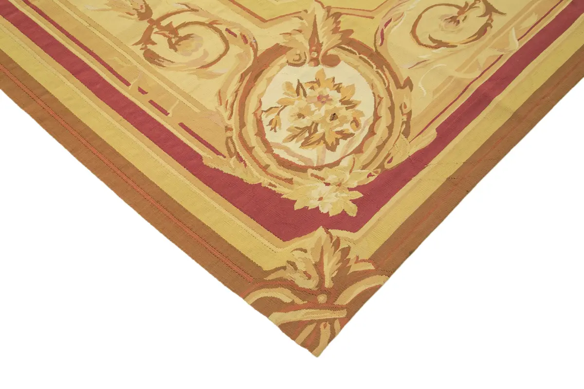 Aubusson Eskitme Sarı Pamuk Üzerine Yün El Dokuma Halı-266x361 - Görsel 4