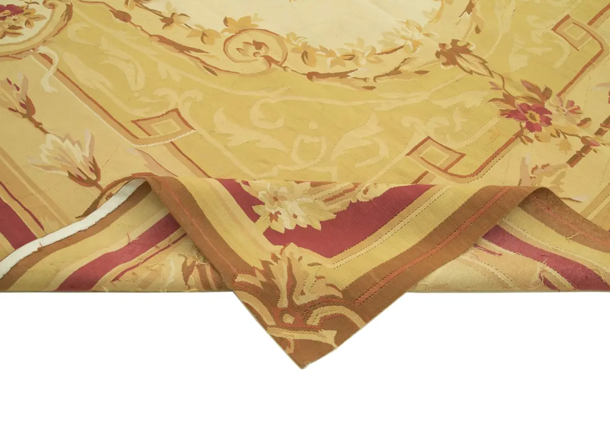 Aubusson Eskitme Sarı Pamuk Üzerine Yün El Dokuma Halı-266x361 - Görsel 6