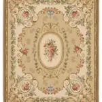 Aubusson Eskitme Bej Pamuk Üzerine Yün El Dokuma Halı-269x338