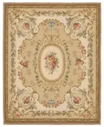 Aubusson Eskitme Bej Pamuk Üzerine Yün El Dokuma Halı-269x338