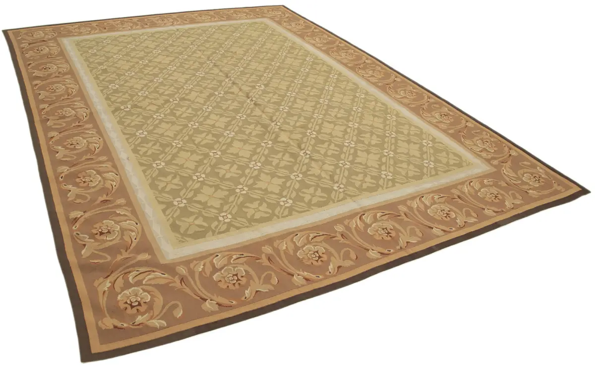 Aubusson Eskitme Kahverengi Pamuk Üzerine Yün El Dokuma Halı-261x366 - Görsel 2