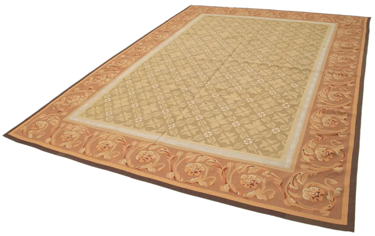 Aubusson Eskitme Kahverengi Pamuk Üzerine Yün El Dokuma Halı-261x366 - Görsel 3