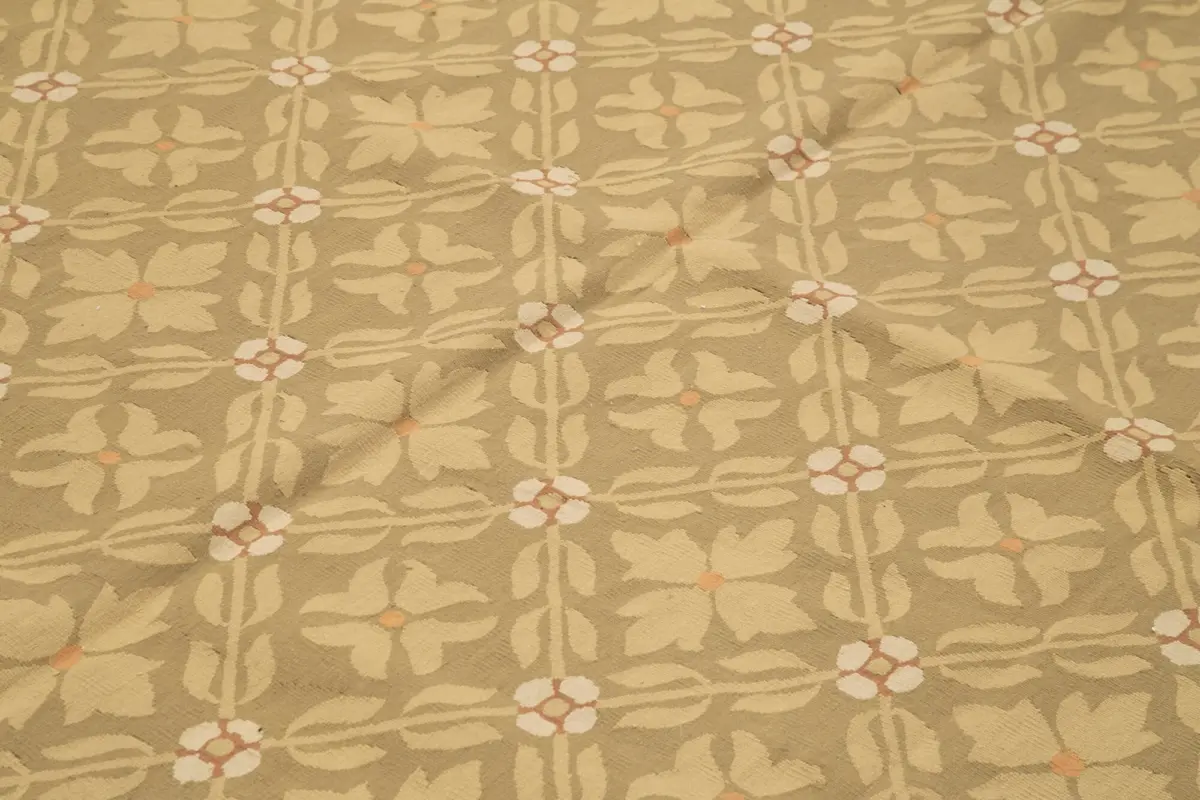 Aubusson Eskitme Kahverengi Pamuk Üzerine Yün El Dokuma Halı-261x366 - Görsel 5