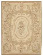 Aubusson Eskitme Bej Pamuk Üzerine Yün El Dokuma Halı-270x367