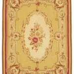 Aubusson Eskitme Sarı Pamuk Üzerine Yün El Dokuma Halı-264x363