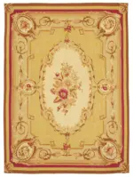 Aubusson Eskitme Sarı Pamuk Üzerine Yün El Dokuma Halı-264x363