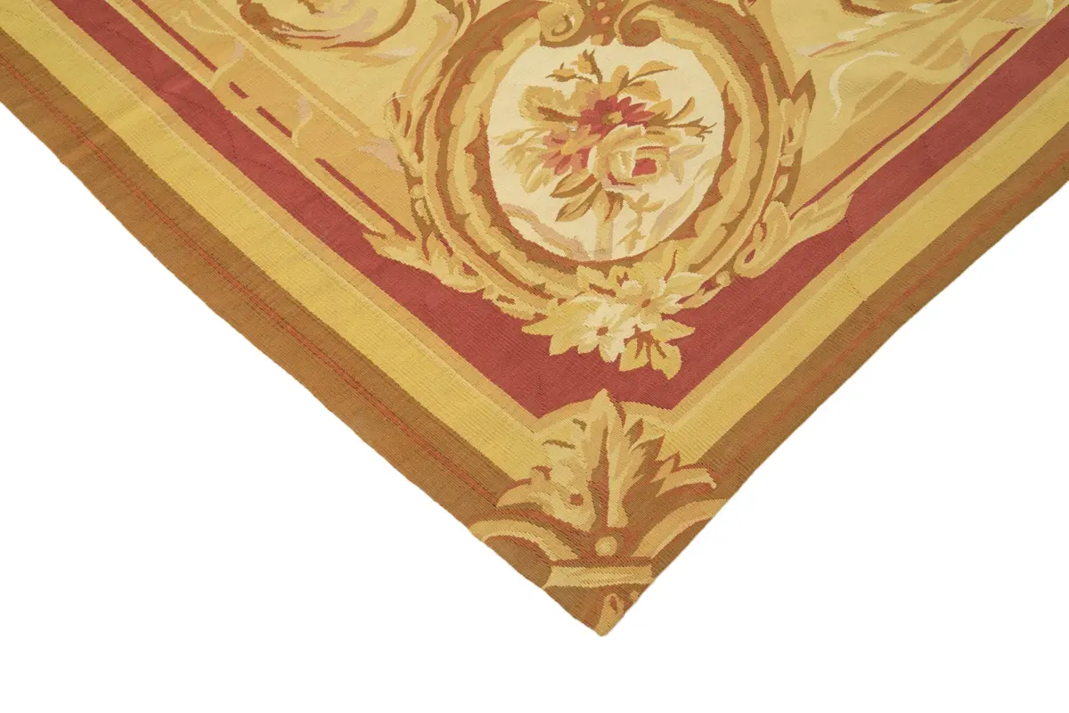 Aubusson Eskitme Sarı Pamuk Üzerine Yün El Dokuma Halı-264x363 - Görsel 4