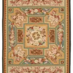 Aubusson Eskitme Bej Pamuk Üzerine Yün El Dokuma Halı-281x361