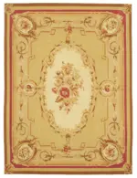 Aubusson Eskitme Bej Pamuk Üzerine Yün El Dokuma Halı-266x361