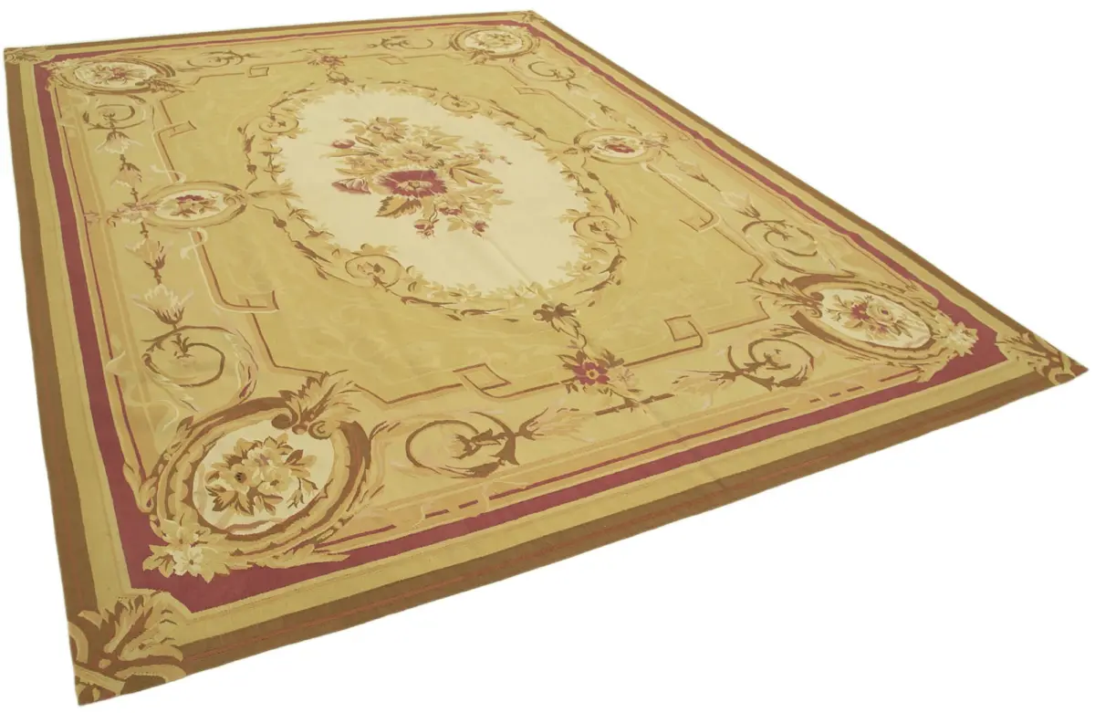 Aubusson Eskitme Bej Pamuk Üzerine Yün El Dokuma Halı-266x361 - Görsel 2