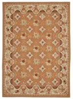 Aubusson Eskitme Bej Pamuk Üzerine Yün El Dokuma Halı-300x430