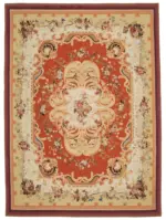 Aubusson Eskitme Bej Pamuk Üzerine Yün El Dokuma Halı-304x424